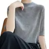 Camiseta de Punto de Manga Media con Cuello Medio para Mujer, Corte Ajustado, Nuevo Estilo Primavera/Verano, Manga de Tres Cuartos, Capa Base, Venta al por Mayor Moderna Dropshipping