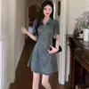 Vestido de Mezclilla con Cremallera, Polo, Tallas Grandes, Adelgazante, Diseño de Falda Corta Línea A, Vestido de Verano, Falda de Tallas Grandes