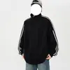Sudadera cárdigan retro a rayas estilo deportivo para hombre, con corte relajado y holgado, adecuada para el uso diario en primavera y otoño, con cuello alto y cierre de cremallera