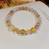 Nuevo Pulsera de Cristal Blanco y Amarillo Artificial Estilo Chino, Pulsera de Cuentas Versátil Vintage, Lujo Ligero, Sensación de Alta Gama, Dulce Accesorio de Mano