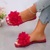 Chanclas Planas de Comercio Electrónico Transfronterizo para Mujer, Nuevo Estilo de Verano, Zapato de Moda Cuadrado Abierto con Flor, Sandalias Versátiles para Playa