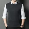 Chaleco de Lana de Color Sólido Otoño e Invierno Transfronterizo para Hombre, Suéter de Punto Básico con Cuello en V, Chaleco para Hombres de Mediana Edad y Mayores, Atuendo de Papá