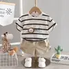 Nuevo Conjunto de Verano a Rayas con Cuello Redondo y Manga Corta para Niños Pequeños y Niños, Conjunto Casual de Dos Piezas con Shorts, Venta al por Mayor Dropshipping