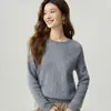 Suéter de cachemira, cuello redondo, tejido de ochos, 100% cachemira, manga larga para mujer, cálido, corte holgado, adelgazante, suéter base de punto versátil