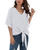 Camisa Feminina Floral Transfronteiriça Amazon Chiffon com Cadarço Frontal Gola V Manga Morcego Manga Curta Top de Verão
