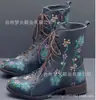 Botas Retro Europeas y Americanas para Mujer Invierno Nuevo Estilo Étnico Punta Redonda Tacón Grueso Con Cordones Bordadas Botines Mujer Talla Grande Zapatos de Mujer para Comercio Exterior