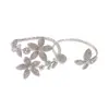 Pulsera Abierta Flor Irregular Incrustada de Diamantes Transfronteriza Europea y Americana, Estilo Minimalista Único, Joyería de Lujo Ligero de Alta Gama para Mujeres
