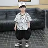 0455 Conjunto Curto Infantil 2026 Novo Estilo Elegante para Meninos Verão Camisa Manga Curta Fina Conjunto de Duas Peças de Verão