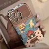 Estampa de Leopardo Gato Adequado para Capa de Celular Apple Iphone17Promax 16 15 Anti-Queda 17 Couro Retro Desenho Animado 12