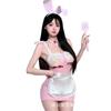 Traje de Sirvienta Sexy Transparente de Conejita Dulce Talla Grande con Aro de Acero Lencería Sexy Encanto de Medianoche Pechos Expuestos Estilo Tentación
