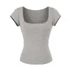 Camiseta de Tencel semitransparente, puro deseo, cuello alto en U amplio, escote en la clavícula, manga corta para mujer, chic y hermosa para el verano, top versátil ajustado sexy