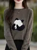 Suéter de punto jacquard retro francés transfronterizo para mujer, nuevo modelo 2025, cuello redondo, manga larga, suéter base cálido, elegante y versátil