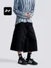 Calças de Trabalho Fengmei Retrô Americano de Três Quartos para Homens e Mulheres Soltas Estilo de Rua Versátil Desconstruído Patchwork Casual Shorts