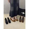 Elegantes Zapatos de Tacón Alto de Gamuza Negra para Mujer, Nuevo Estilo Primavera/Verano 2026, Punta Cuadrada, Estilo Japonés, Versátiles para el Trabajo y el Trayecto, Zapatos de Tacón Medio