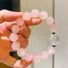 Pulsera de Diseño con Cristales Blanco Leche de 14 mm y Cuarzo Rosa Natural de Madagascar de 12 mm