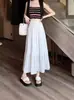 Falda plisada de cintura alta con efecto de caída, falda blanca de estilo de hadas para mujer, versión coreana, que cubre la cadera, dobladillo amplio, falda midi de línea A, falda de paraguas