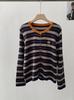 Omalai 2025 Nueva Moda Otoño e Invierno Versátil Casual Retro Rayas Bordado Calabaza Cardigan Tejido 5312