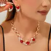 Set de Collar y Pendientes de Lujo Ligero Europeo y Americano con Rubí y Piedra Negra para Mujer, Chapado en Oro con Diamantes, Accesorios Exagerados para Vestido de Novia