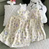 Conjunto de pijama camisola kt, novo estilo de verão com bojos, pode ser usado fora, modelagem solta, malha fina de algodão nuvem para casa para meninas