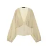 Comércio Exterior Transfronteiriço 2026 Nova Coleção Outono Solto Plissado Estilo Europeu e Americano Manga Longa Decote V Patchwork Blusa 4770801