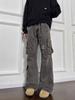 Jeans de Herramientas con Bolsillos Múltiples Estilo Retro Americano Vibe Estilo Sentido del Diseño para Hombre High Street Pantalones Rectos Sueltos