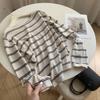 Camisa de Linho Lyocell Respirável Refrescante para o Verão de 2025, Fina, Natural, Barra Enrolada, Gola Redonda, Manga Longa, Listrada