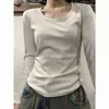 Camiseta de manga larga Wubi Crab De Rong, nueva colección primavera/otoño para mujer, color liso, capa base básica, hombro normal, cuello redondo, top ajustado