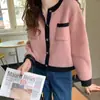 Estilo Xiaoxiang Primavera e Outono Novo Casaco Suéter Feminino Combinando Cores Solto Roupa Externa Cardigan de Tricô Estilo Coreano Suave Doce Casaco