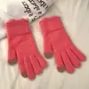 Luvas quentes femininas cor de doce pequeno grão de açúcar lã polar tricotada fofo lã à prova de frio espessada tela sensível ao toque outono e inverno