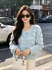 Cardigan de Pelúcia Branco Elegante com Bordado de Pedrarias e Strass Pesado para Mulheres, Tricô de Gola Redonda, Novo Estilo Inverno 2026