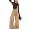 Diseño de cintura de cuadros estilo americano, pantalones casuales de pierna ancha para mujer, nueva colección primavera/otoño, corte holgado, versátiles y con una silueta fluida de pierna recta.