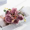 Flor de Rosa Artificial Peonía de Seda Hortensia Ramo de Flores Falsas Vintage Decoración de Fiesta Boda Festival Decoración del Hogar