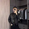 Chaqueta ligera de cuero para hombre para primavera y otoño, elegante chaqueta de motociclista, corte holgado casual, cuero PU suave de alta calidad, ropa de otoño de moda