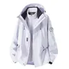 Chaqueta tres en uno a prueba de viento e impermeable con logotipo personalizado para hombres y mujeres, chaqueta con capucha para deportes al aire libre