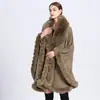 Inverno novo gola de pele de coelho rex sintética xale capa cardigã de tricô casaco solto moda espesso quente feminino atacado