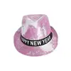 Sombrero de tela de Año Nuevo Feliz transfronterizo con luces Sombrero de Año Nuevo Sombrero de tela con lentejuelas Sombrero para actuación en escenario