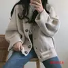 Ropa de punto para mujer Otoño Invierno Estilo Coreano Holgado Estudiante Cuello en V Chaqueta Pequeña Engrosada Estilo Perezoso Top Suéter Cardigan