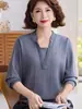 Suéter de Punto con Cuello en V Otoñal para Mamás Jóvenes 2026 Nueva Moda Primavera-Otoño Camisa Básica de Manga Larga para Mujeres de Mediana Edad y Mayores