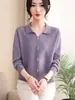 Cárdigan de punto con solapa para mujer, nueva colección primavera y otoño, color liso, prenda exterior de manga larga, elegante y estiliza la figura, top versátil para mamás