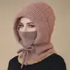 Gorro, Bufanda y Mascarilla Todo en Uno para Mujer, Forrado de Felpa, Cálido, Cortavientos, Gorro de Lana Tejido para Ciclismo de Invierno