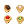 Anillo Misterioso de Acero Inoxidable Vidrio de Color Piedra Ojo de Tigre Color Oro 18K Conservación del Color Diseño de Nicho Lujo Ligero Anillo Retro