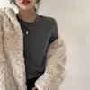 Camiseta Base de Cuello Redondo para Mujer, Versátil, Cálida, de Manga Larga, Nueva, Forrada de Polar, Engrosada, Otoño e Invierno, Terciopelo Alemán, Camiseta Interior Negra