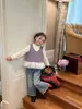 Chaleco de punto para niños, nuevo estilo de otoño, chaleco para niñas con patchwork de lunares, camiseta base con estampado de conchas, jeans para bebé