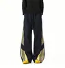 Calça de moletom esportiva listrada color block estilo americano de perna larga para homens e mulheres, tendência de outono, hip-hop, modelagem solta, versátil, perna reta, calça casual