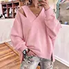Sudadera holgada de manga comprida com gola cruzada de cor sólida para mulher, outono e inverno, loja independente Amazon transfronteiriça europeia e americana, 2026