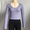 Qualidade de Supermercado Transfronteiriço Roupa de Yoga Fitness Esportiva Top Justo Jacquard Slim de Manga Longa Tricotado Camiseta de Base para Mulheres
