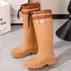 Botas de lluvia de moda engrosadas para mujer con puños elásticos, antideslizantes, de caña alta, talla de adulto, adecuadas para uso en la cocina, cálidas e impermeables
