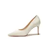 Sapatos de salto alto lisos de luxo 9169E para noivas, bico fino, boca rasa, salto agulha, sola vermelha, sapatos femininos versáteis para o trabalho
