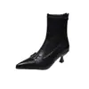 Botines de Tacón Alto con Punta Aguda Estilo Retro Francés Otoño/Invierno 2026 para Mujer, Botines Versátiles Elegantes que Adelgazan para Mujer