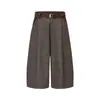 Calças de Vestir Cropped Wide-Leg Plissadas Estilo Retrô Americano para Homens, Shorts Casuais Elegantes de Caimento Tendência de Verão Nicho de Alta Qualidade